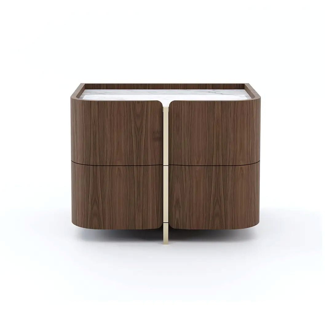 Walnut Curved Bedside Table