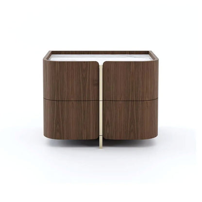 Walnut Curved Bedside Table