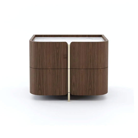 Walnut Curved Bedside Table