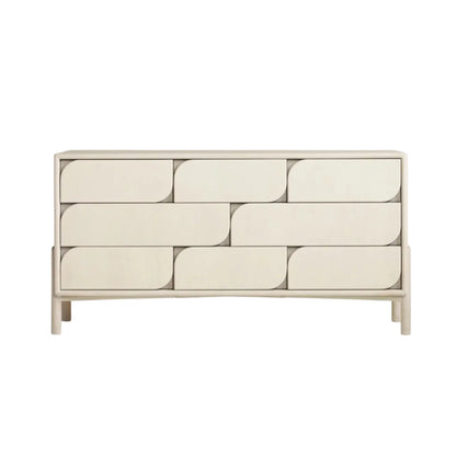 Beige dresser with geometric design on a white background