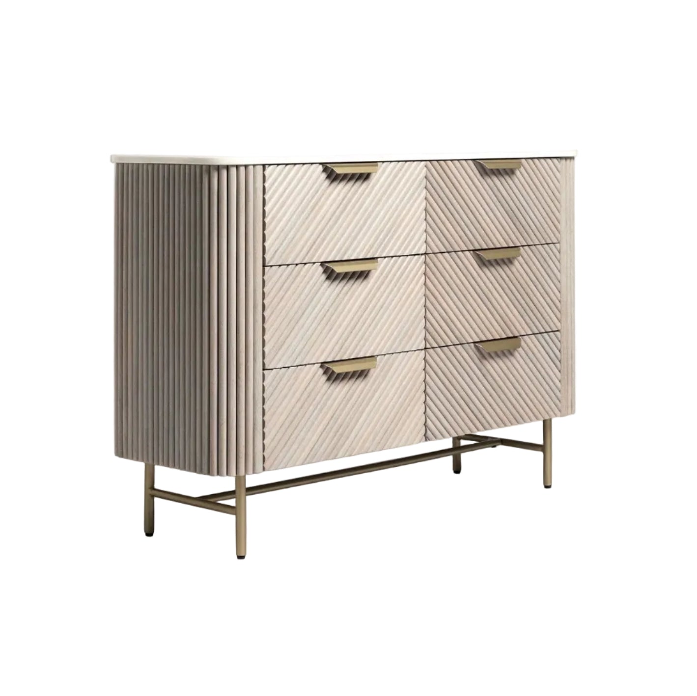 Modern dresser with striped design on a white background