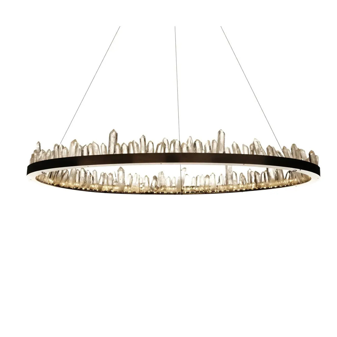 Modern chandelier with crystal-like elements on a white background