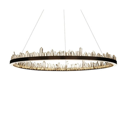 Modern chandelier with crystal-like elements on a white background