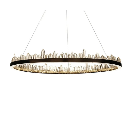 Modern chandelier with crystal-like elements on a white background