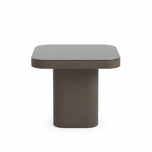 Two modern side tables with different finishes on a white background