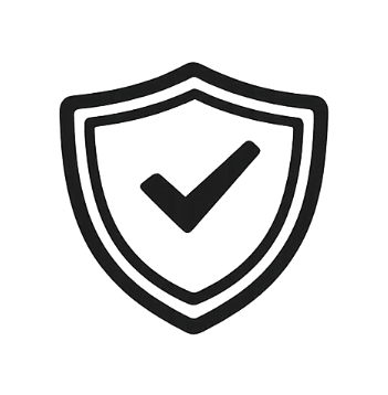 A dark gray shield icon with a checkmark in the center, shown on a solid black background.